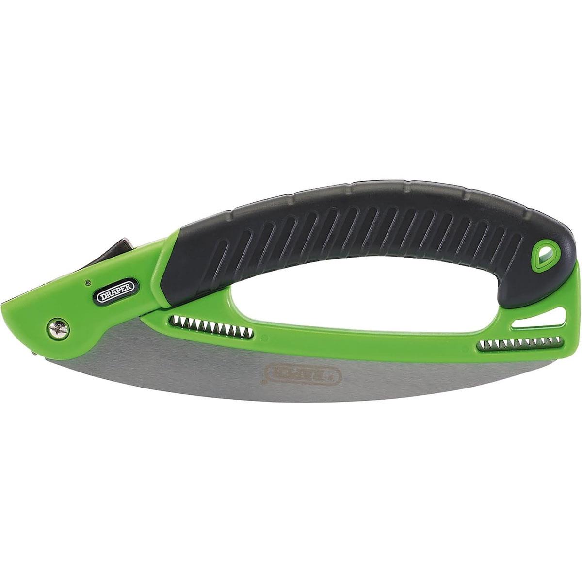 Draper 230mm Folding Pruning Saw Carbon Steel Blade Soft Grip Handle Safety Lock Green & Black - Image 2