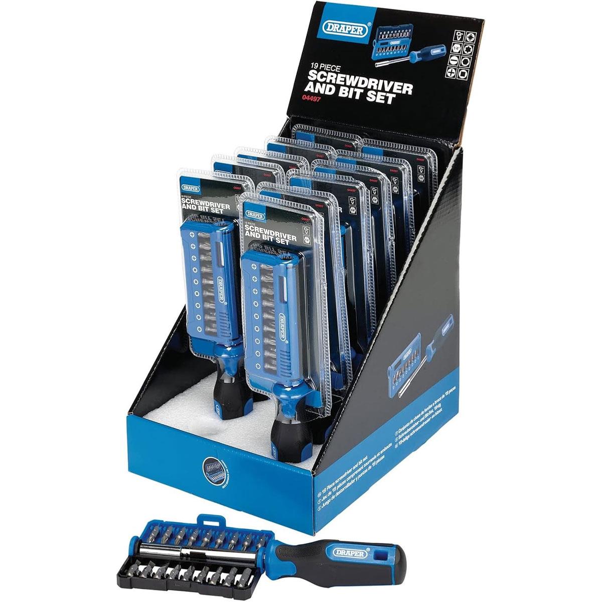 Draper 19 Piece Screwdriver and Bit Set 1/4 Magnetic Holder Chrome Vanadium Steel Blue/Black - Image 2