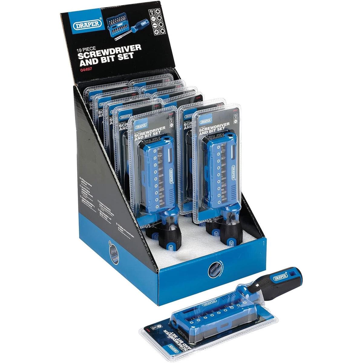 Draper 19 Piece Screwdriver and Bit Set 1/4 Magnetic Holder Chrome Vanadium Steel Blue/Black - Image 3