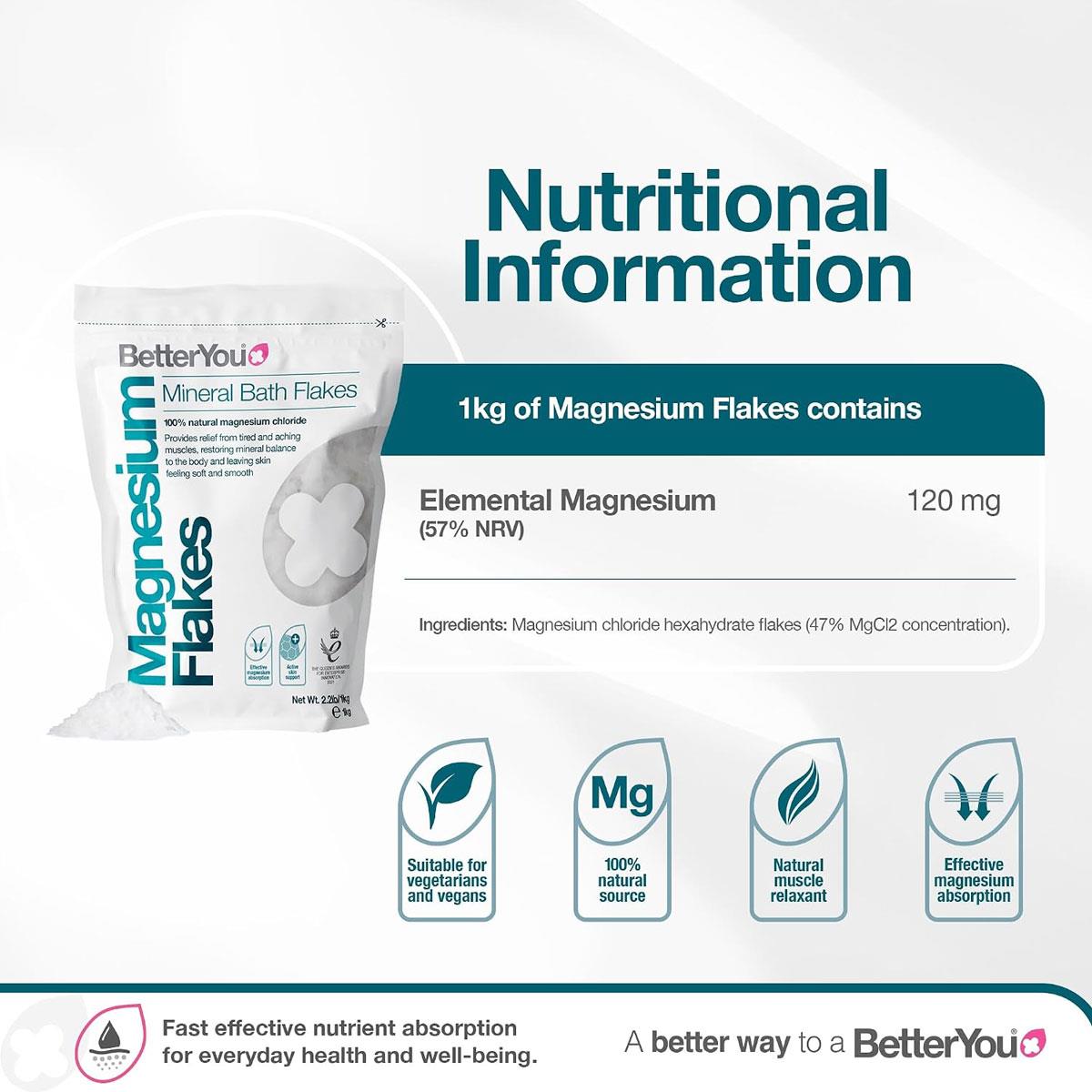 BetterYou Magnesium Bath Flakes Original Zechstein Magnesium Chloride Mineral Bath Salts Unscented Vegan 1kg - Image 3
