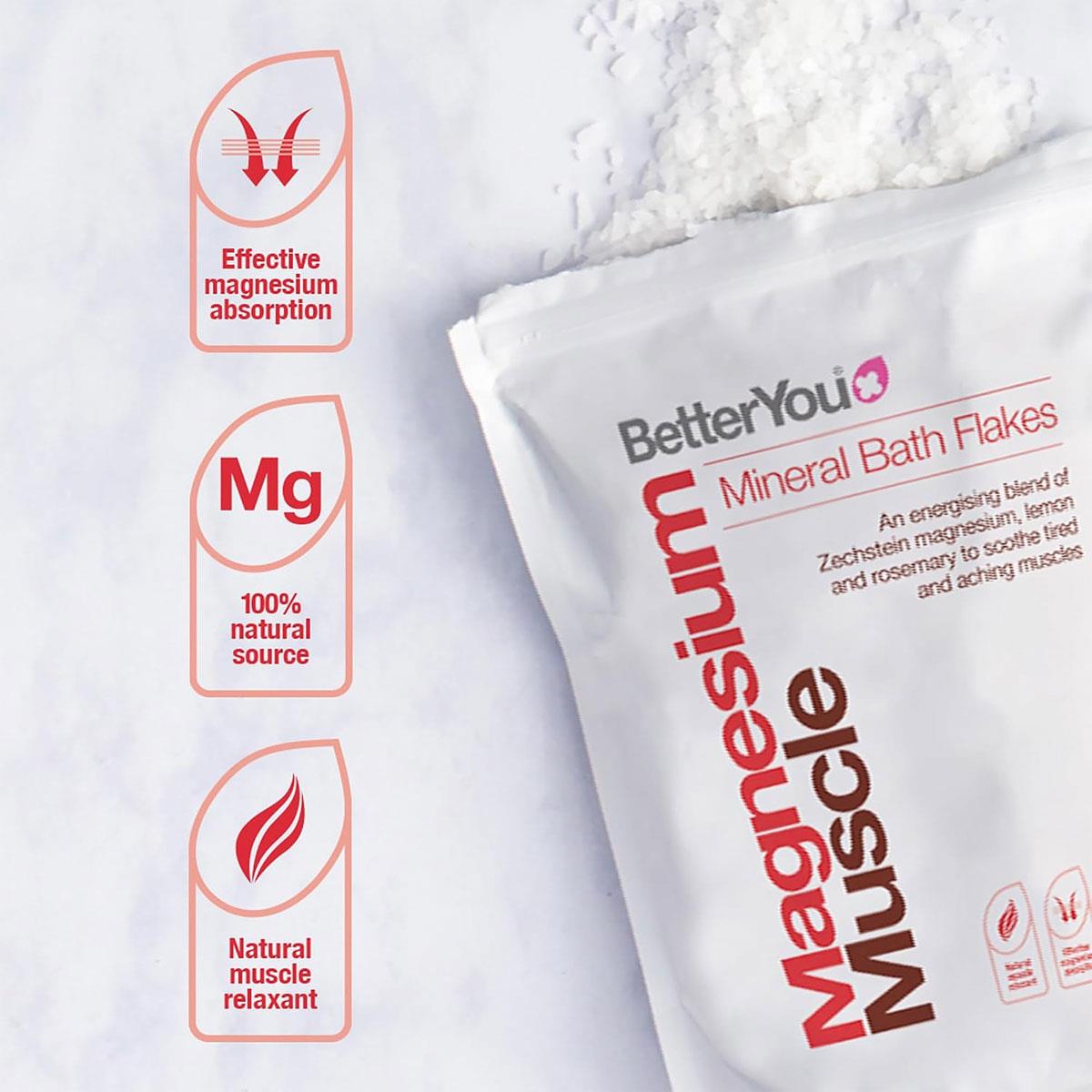 BetterYou Magnesium Muscle Bath Flakes with Lemon & Rosemary Magnesium Chloride Mineral Bath Salts Vegan 1kg - Image 3