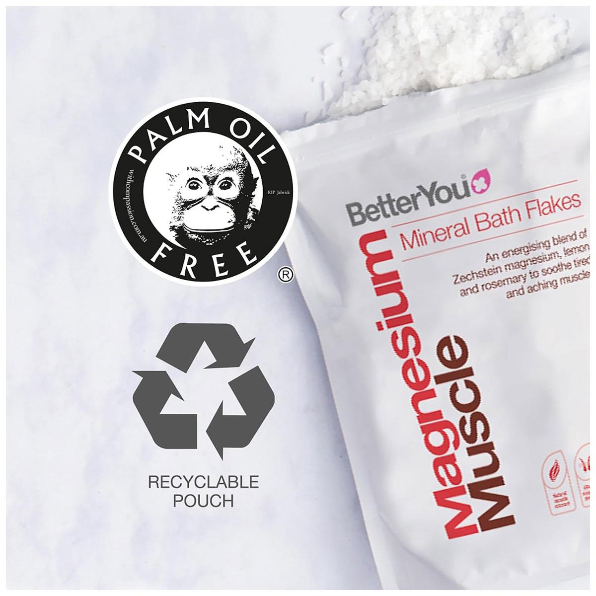 BetterYou Magnesium Muscle Bath Flakes with Lemon & Rosemary Magnesium Chloride Mineral Bath Salts Vegan 1kg - Image 4