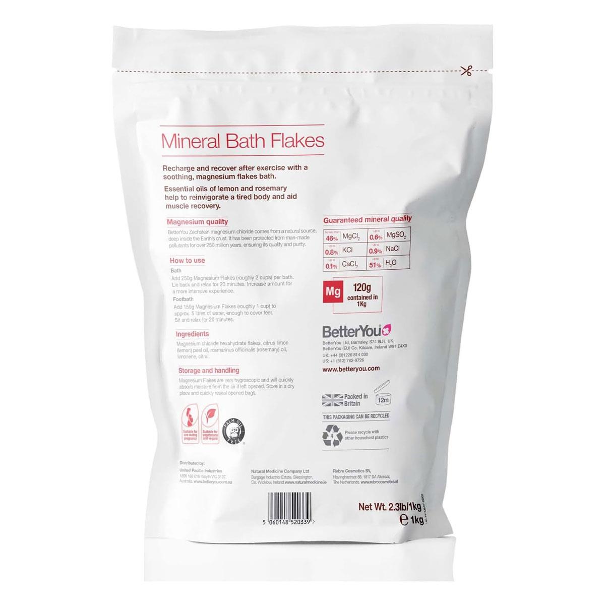 BetterYou Magnesium Muscle Bath Flakes with Lemon & Rosemary Magnesium Chloride Mineral Bath Salts Vegan 1kg - Image 8