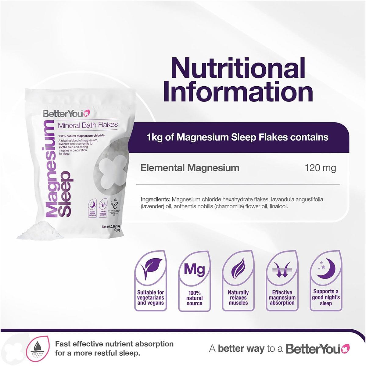 BetterYou Magnesium Sleep Bath Flakes with Lavender & Chamomile Zechstein Magnesium Chloride Mineral Bath Salts 1kg - Image 3