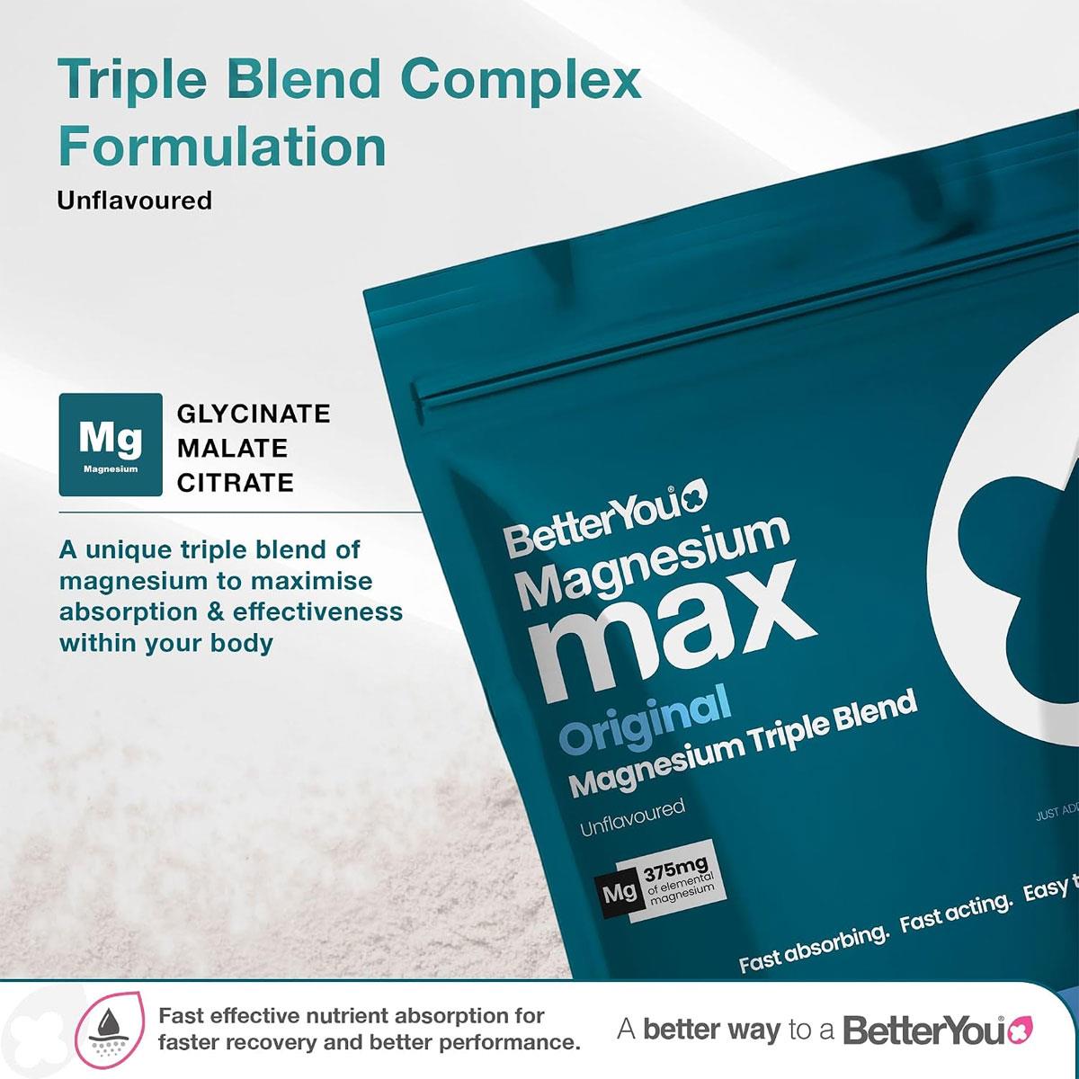 BetterYou Triple Magnesium Powder Glycinate Citrate Malate 375mg Elemental Magnesium Unflavoured 120g - Image 5
