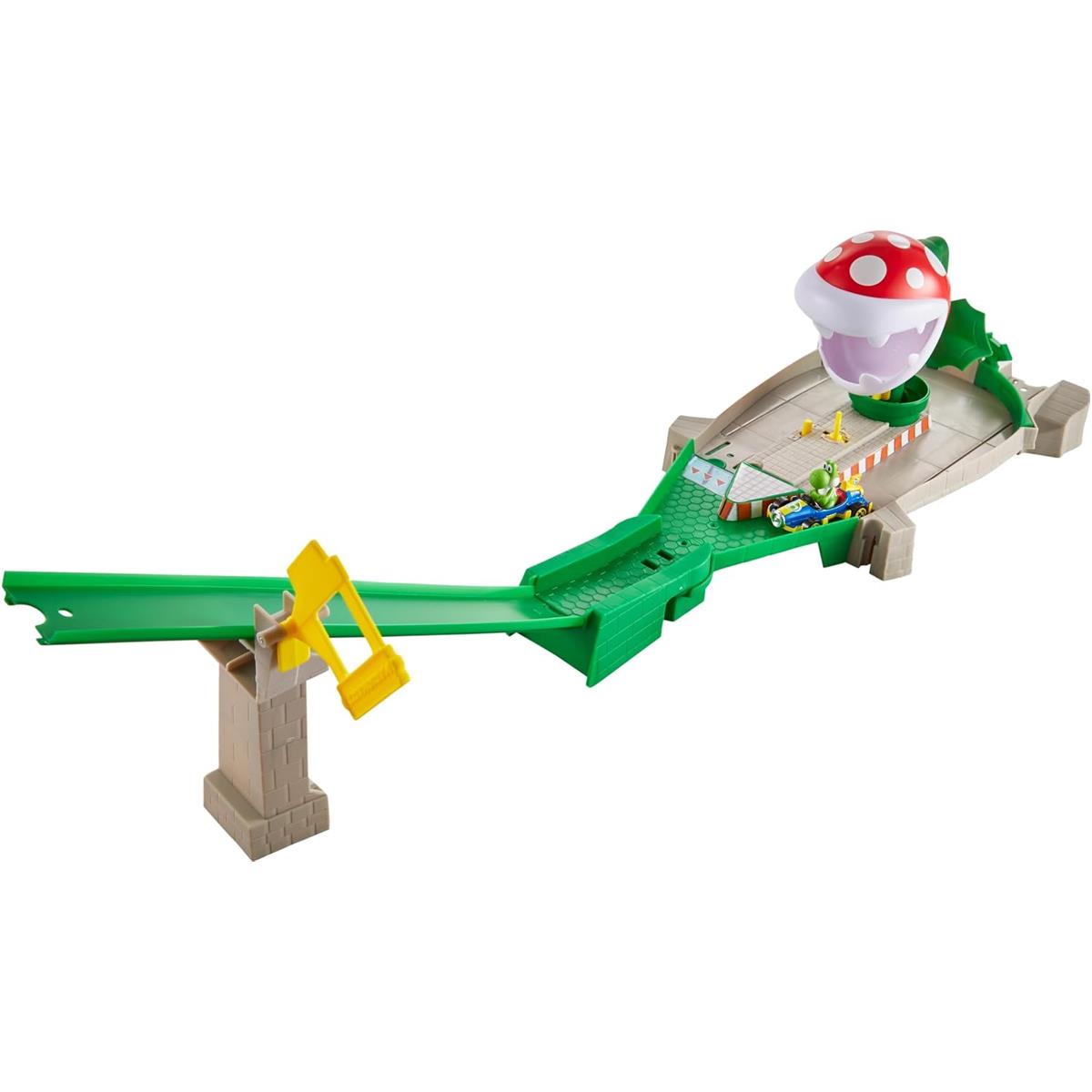 Hot Wheels Mario Kart Piranha Plant Slide Track Set With Yoshi 1:64 Die Cast Kart Ages 5+