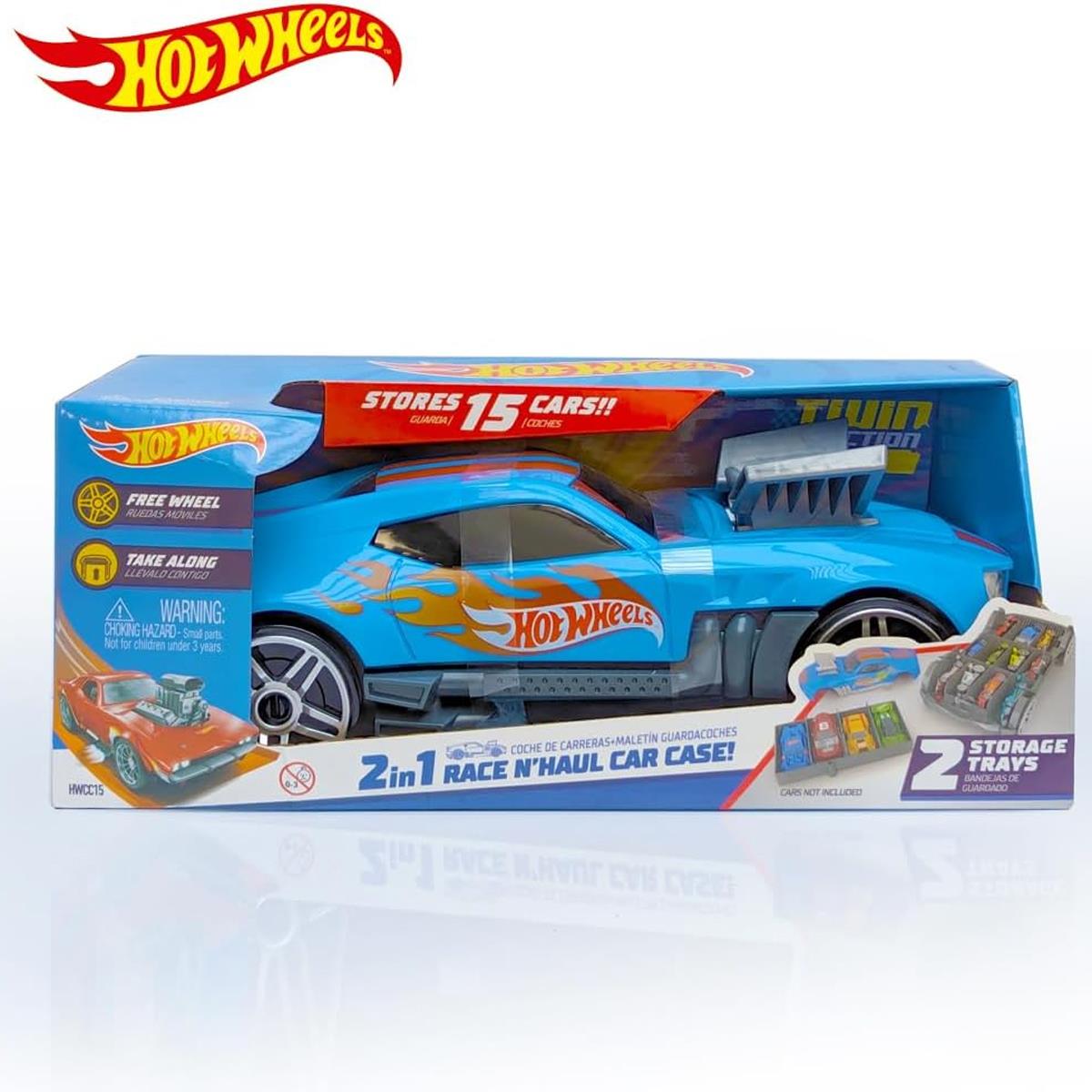 Hot Wheels 2 In 1 Race N Haul Car Storage Carry Case Holds 15 1:64 Cars Retractable Handle Blue - Image 4