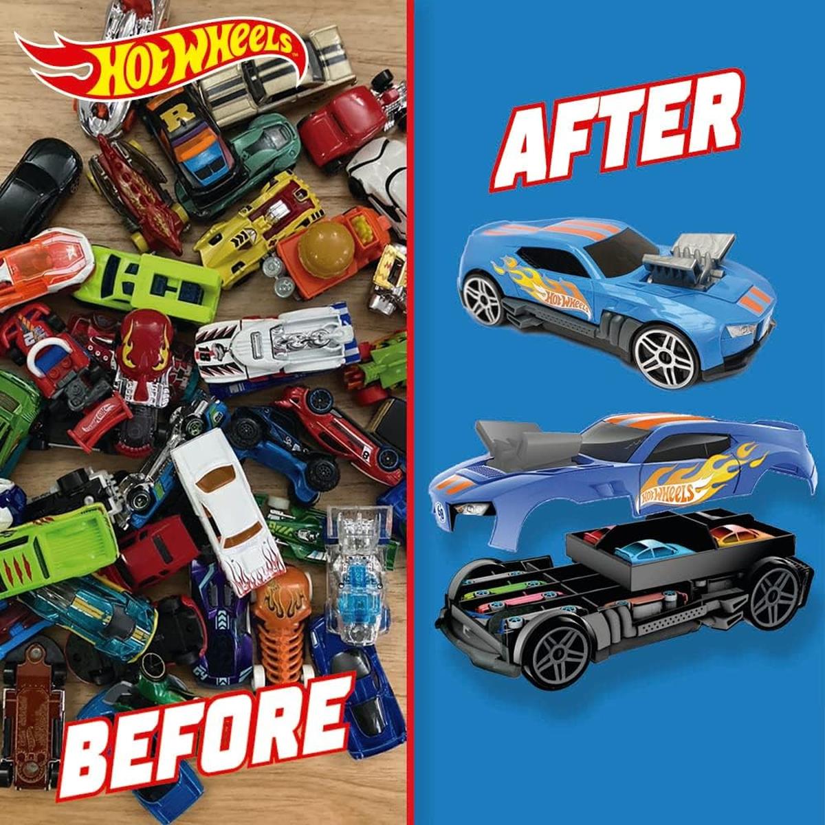Hot Wheels 2 In 1 Race N Haul Car Storage Carry Case Holds 15 1:64 Cars Retractable Handle Blue - Image 5