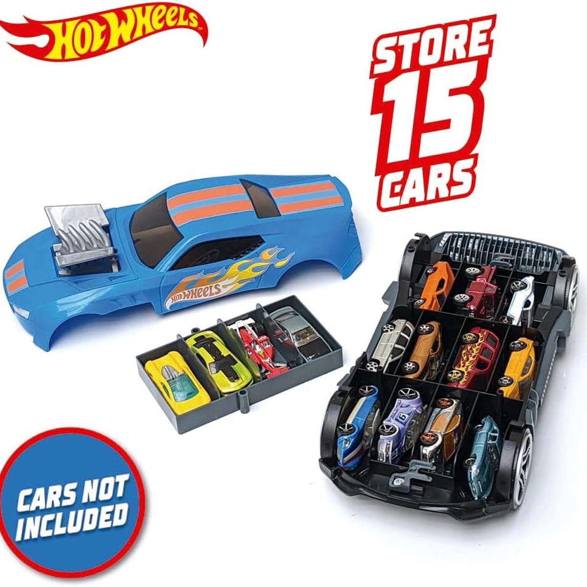 Hot Wheels 2 In 1 Race N Haul Car Storage Carry Case Holds 15 1:64 Cars Retractable Handle Blue - Image 6