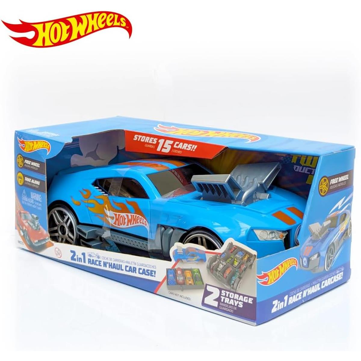 Hot Wheels 2 In 1 Race N Haul Car Storage Carry Case Holds 15 1:64 Cars Retractable Handle Blue - Image 7