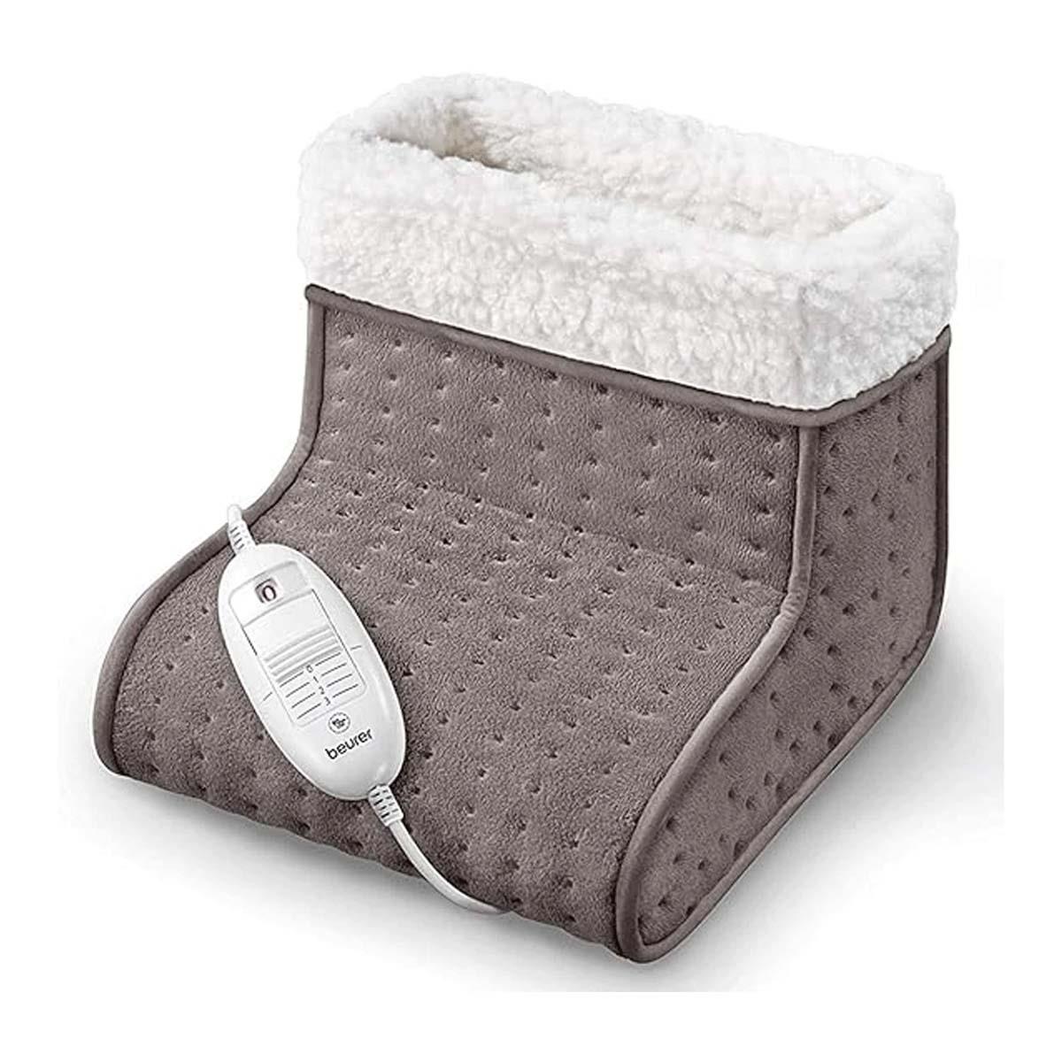 Beurer Electric Foot Warmer 3 Heat Settings Teddy Fleece Lining Washable Inner UK Plug - Taupe