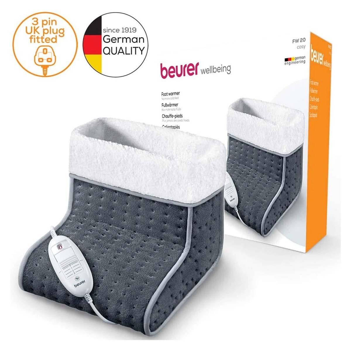Beurer Electric Foot Warmer Grey 3 Heat Settings Teddy Fleece Lining Washable Inner Auto Shut-Off UK Plug - Image 2