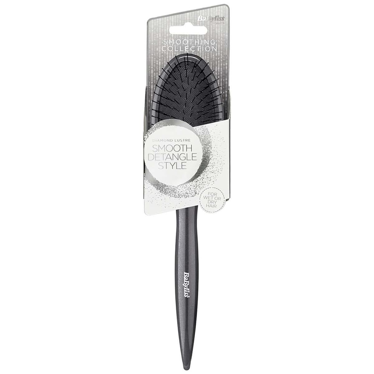 BaByliss Diamond Detangle Hair Brush Flexible Nylon Bristles Cushion Head Pointed Styling Handle Grey - Image 2