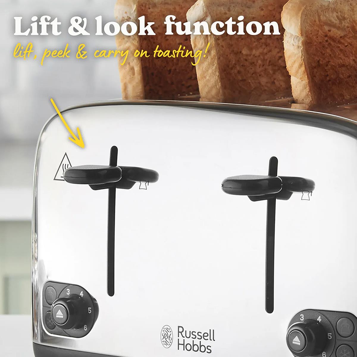 Russell Hobbs Adventure 4 Slice Toaster 1700W Brushed And Polished Stainless Steel 6 Browning Settings - Image 2