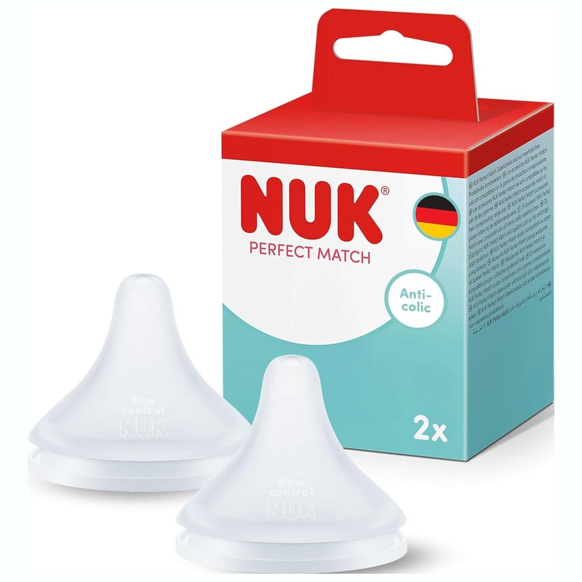 NUK Perfect Match Baby Bottle Teats Flow Control 6+ Months Silicone Anti-Colic Variable Flow 2 Count