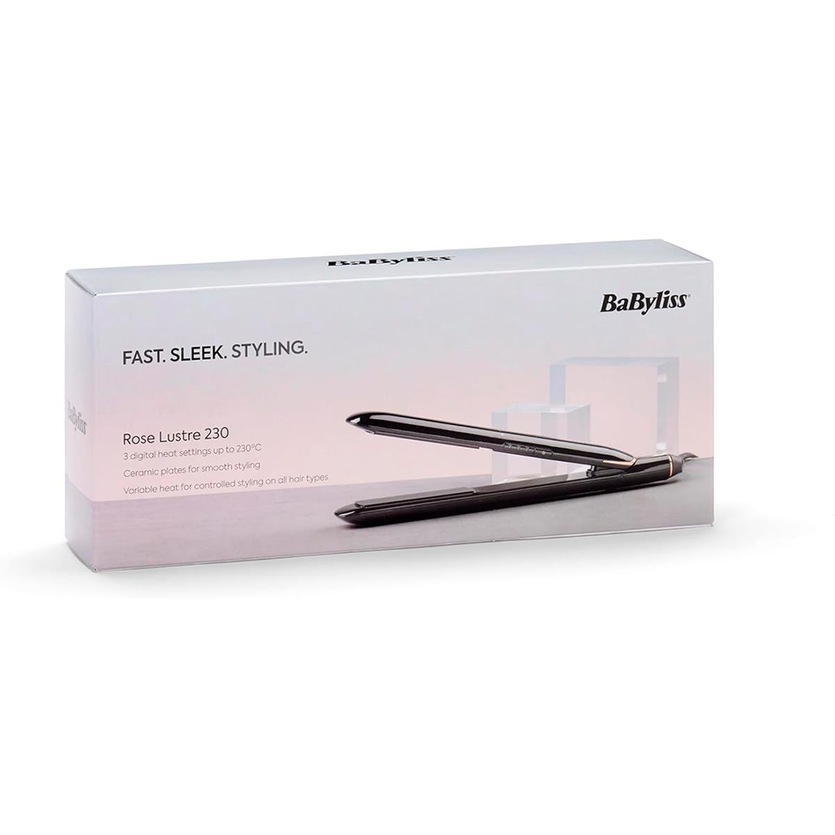 BaByliss Rose Lustre 230 Hair Straightener With Ceramic Plates 180-230°C 3 Heat Settings Multi-Voltage Black - Image 10