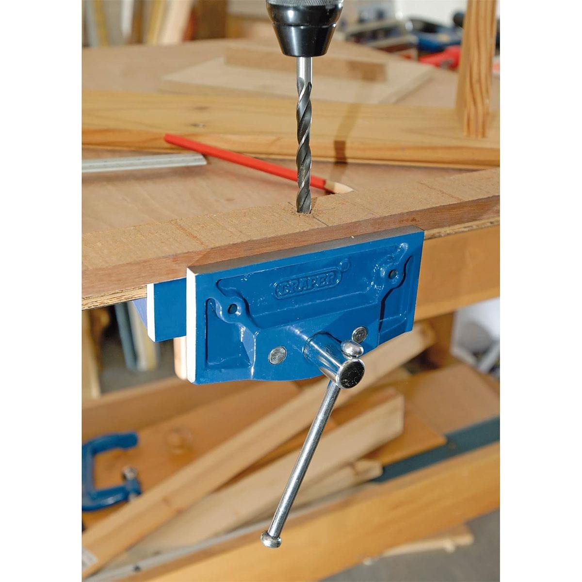 Draper 150mm Woodworking Vice Universal Bench Vice Cast Iron Frame Steel Screw Blue - Image 2