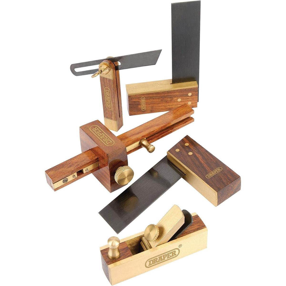 Draper Mini Woodwork Set 5 Piece Solid Brass & Polished Hardwood Blackened Steel Blades Blue