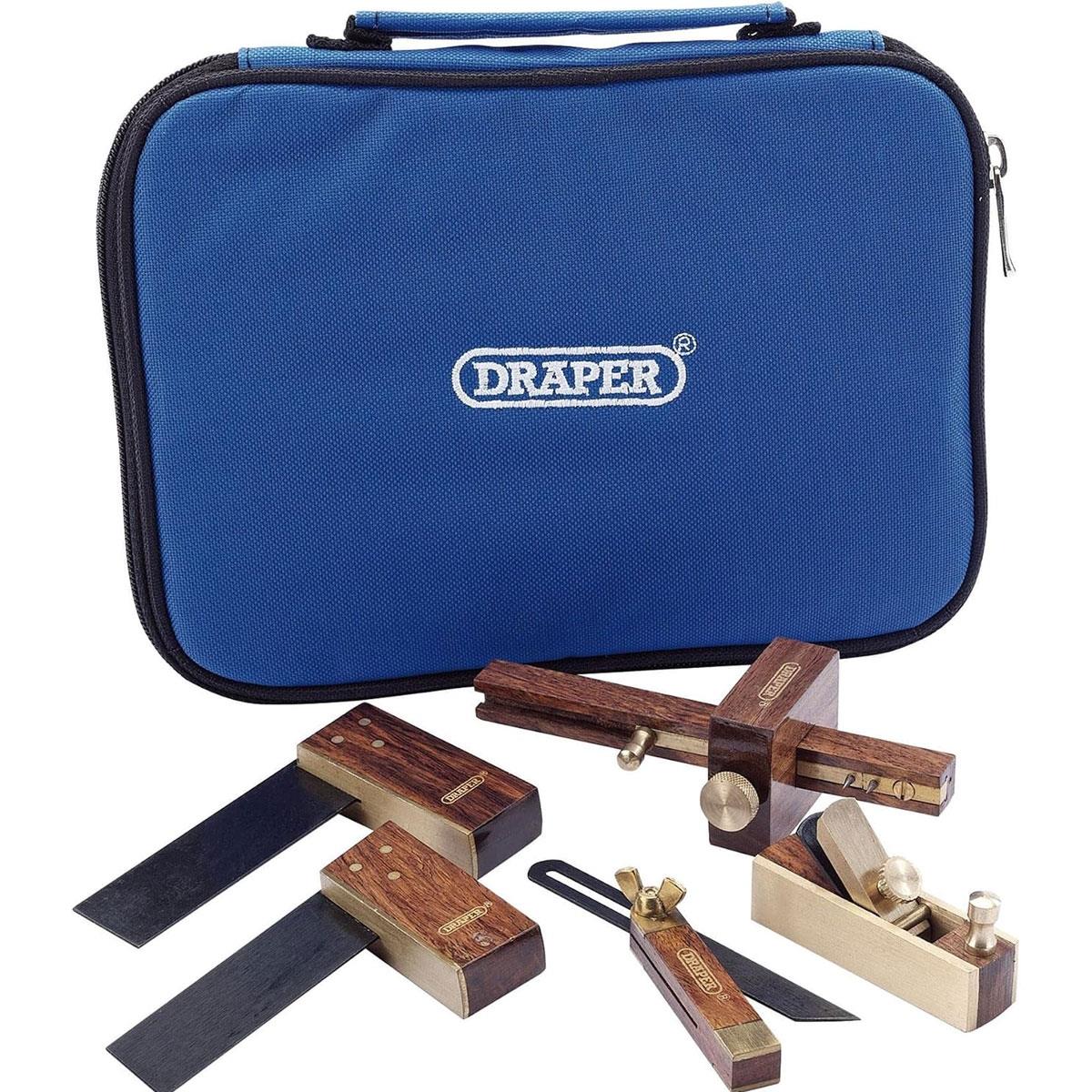 Draper Mini Woodwork Set 5 Piece Solid Brass & Polished Hardwood Blackened Steel Blades Blue - Image 2