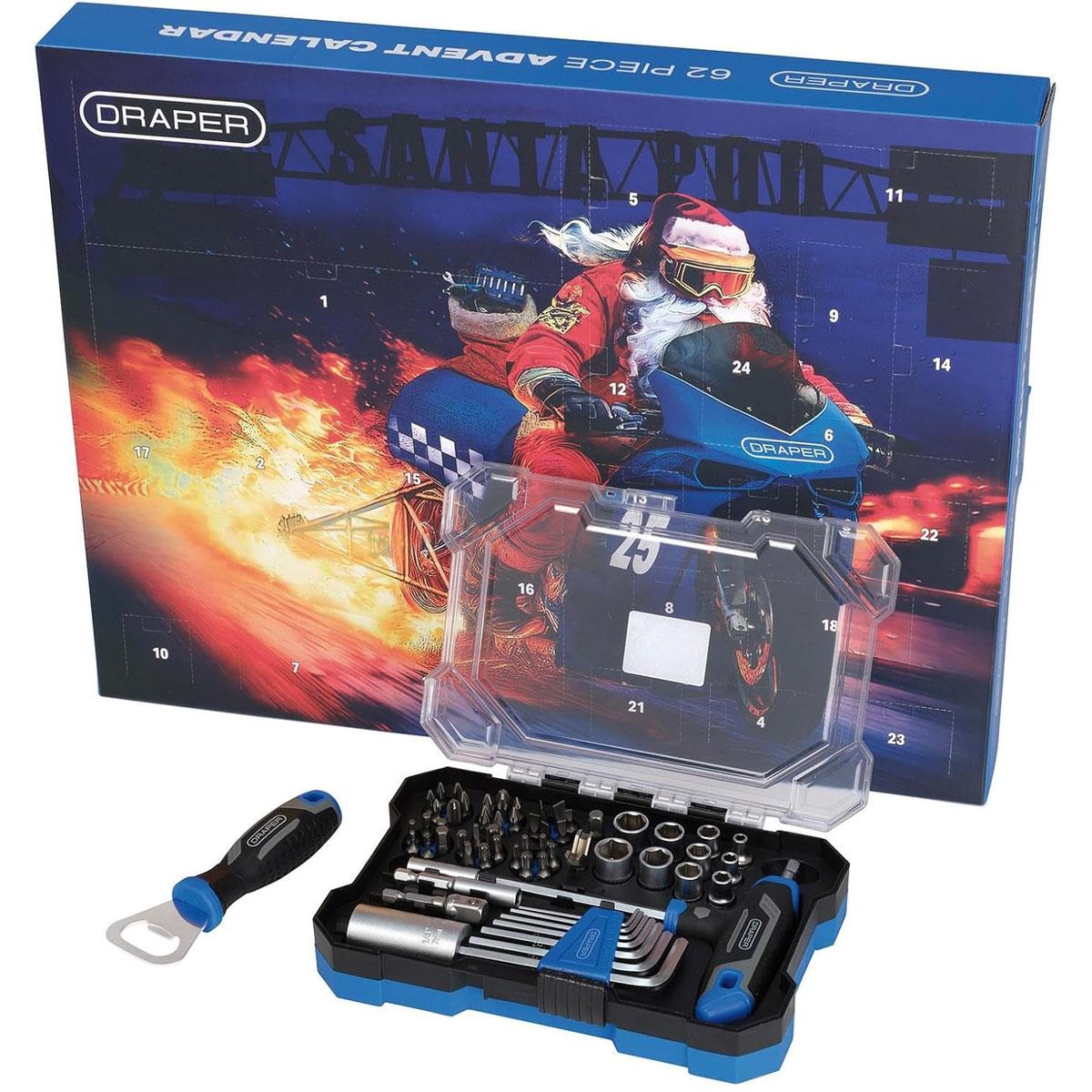 Draper 62-Piece Tool Advent Calendar Santa Pod Raceway Limited Edition with Sockets Bits & Hex Keys