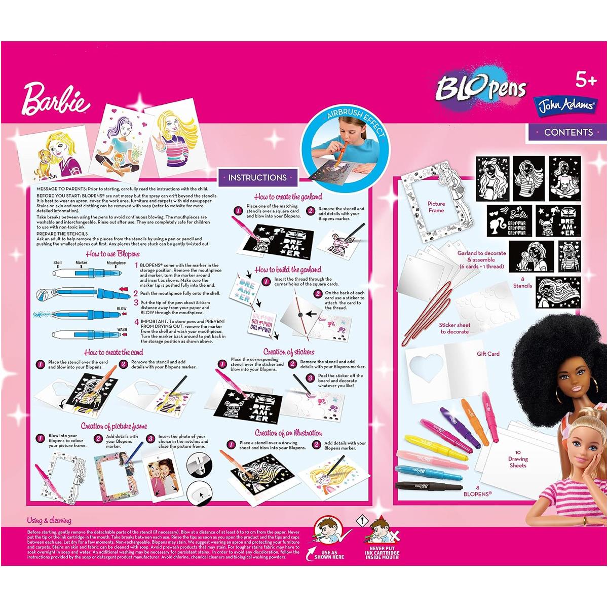 John Adams BLOPENS Barbie Activity Set 8 Airbrush Pens 8 Stencils 4 Customisable Creations Ages 5+ - Image 7