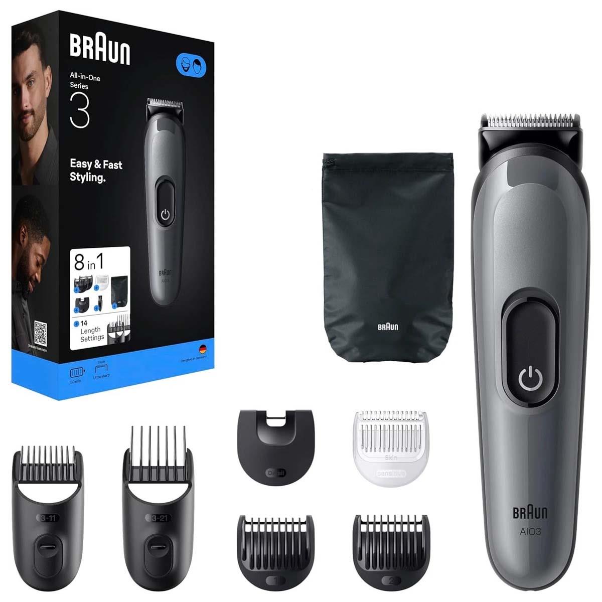 Braun All-In-One 3 Grooming Kit 8-in-1 Beard & Hair Trimmer, 14 Lengths 0.5–21mm, Cordless -Grey - Image 2