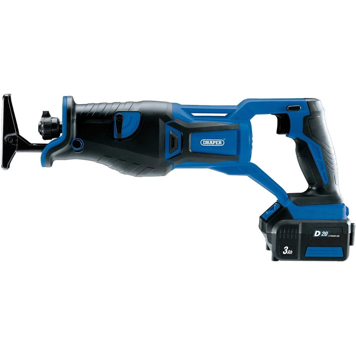 Draper D20 20V Brushless Reciprocating Saw 28mm Stroke 3.0Ah Battery 4A Fast Charger Wood & Steel Blades - Image 3