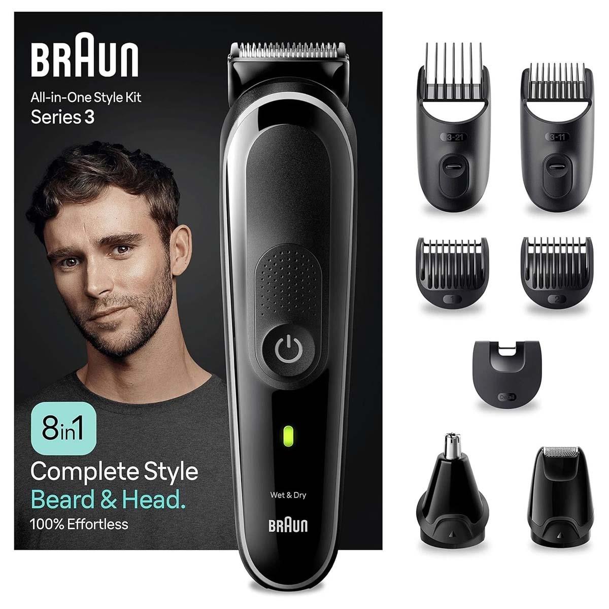 Braun Series 3 8-in-1 Beard And Body Groomer, Hair Clipper And Trimmer, 1–21mm, 80min Cordless -Black