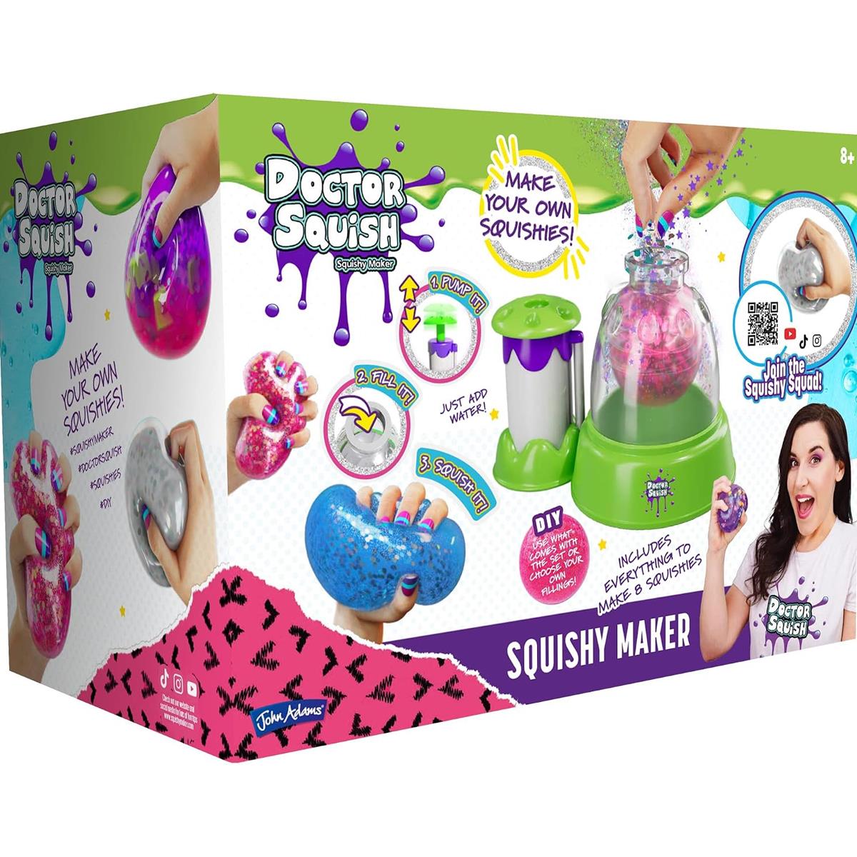 John Adams Doctor Squish Squishy Maker DIY Squishy Craft Kit With Slime Glitter Confetti And 8 Clear TPR Squishies Ages 8+
