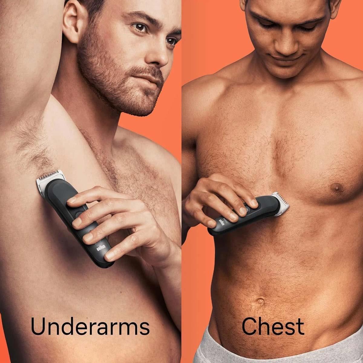 Braun Body Groomer 3 Men's Body Trimmer, Waterproof Wet And Dry, Sensitive Comb, 80min Cordless -Grey - Image 2