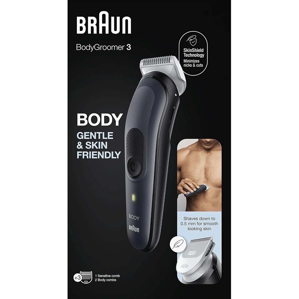 Braun Body Groomer 3 Men's Body Trimmer, Waterproof Wet And Dry, Sensitive Comb, 80min Cordless -Grey - Image 7