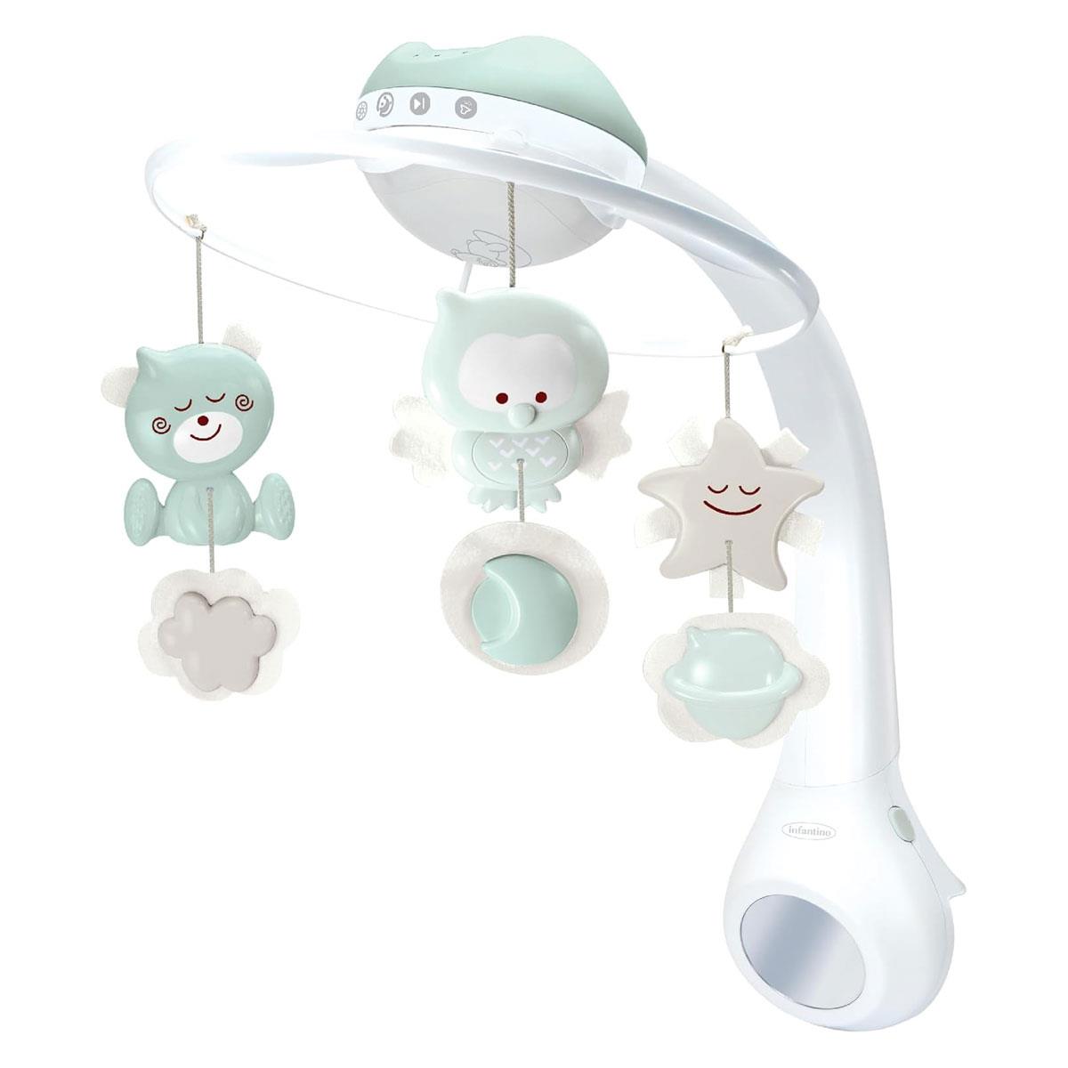 Infantino 3 in 1 Musical Mobile Projector Sage Convertible Cot Mobile Table & Cot Light Projector with Wake-Up Mode