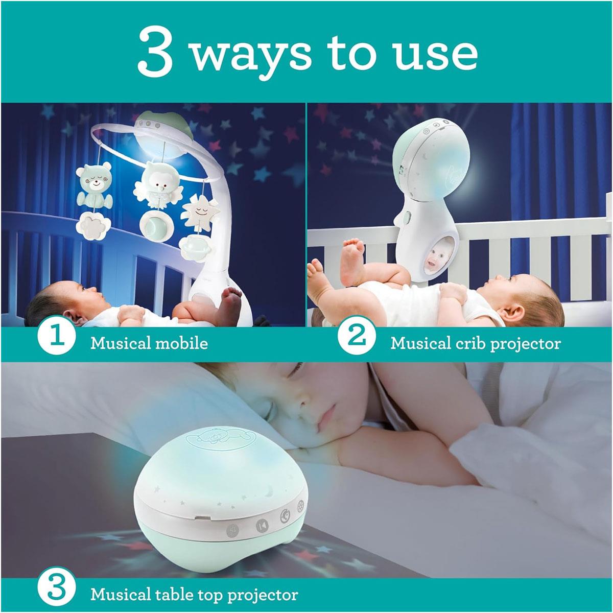 Infantino 3 in 1 Musical Mobile Projector Sage Convertible Cot Mobile Table & Cot Light Projector with Wake-Up Mode - Image 2