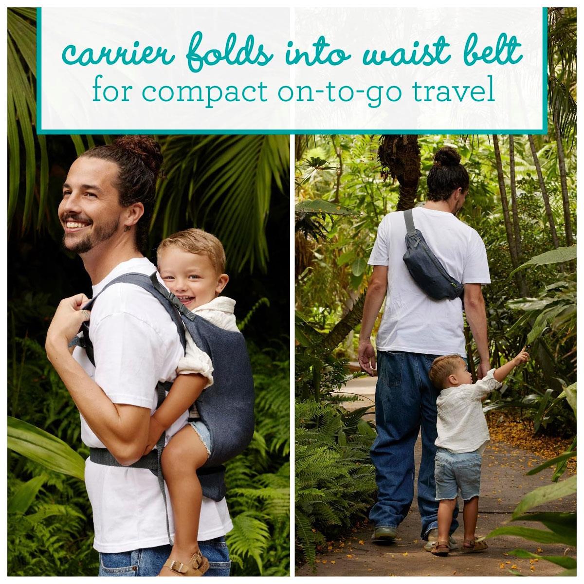 Infantino Fold & Go 2 in 1 Baby Carrier Grey Lightweight Adjustable Front & Back Carry 12-40 lbs - Image 7