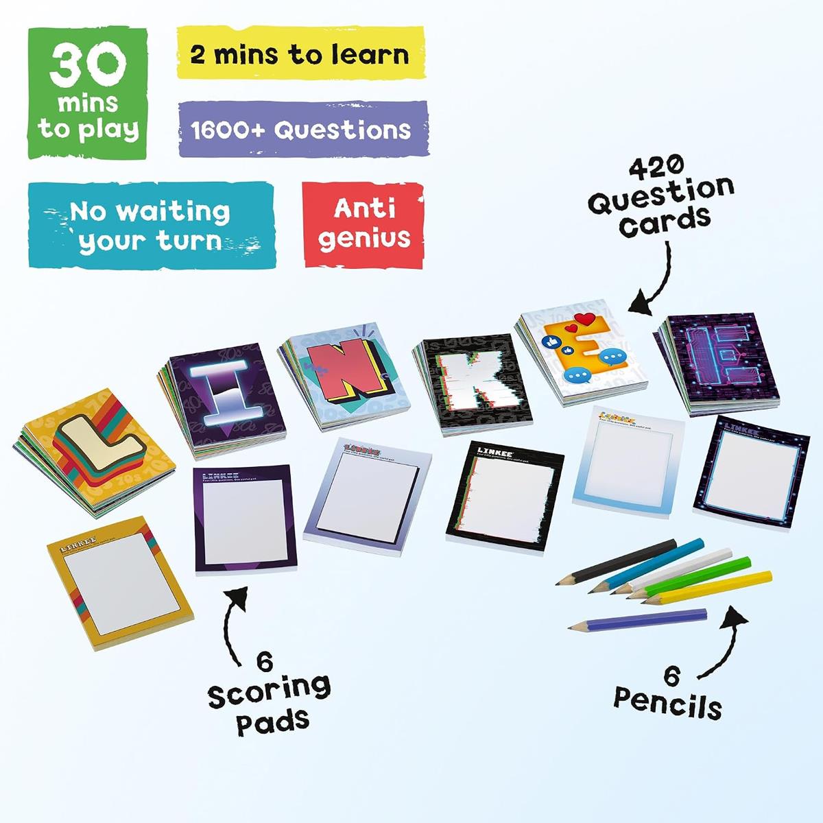 Ideal Linkee Generations Trivia Party Game 1,600+ Questions 420 Cards 6 Pencils Ages 12+ - Image 2