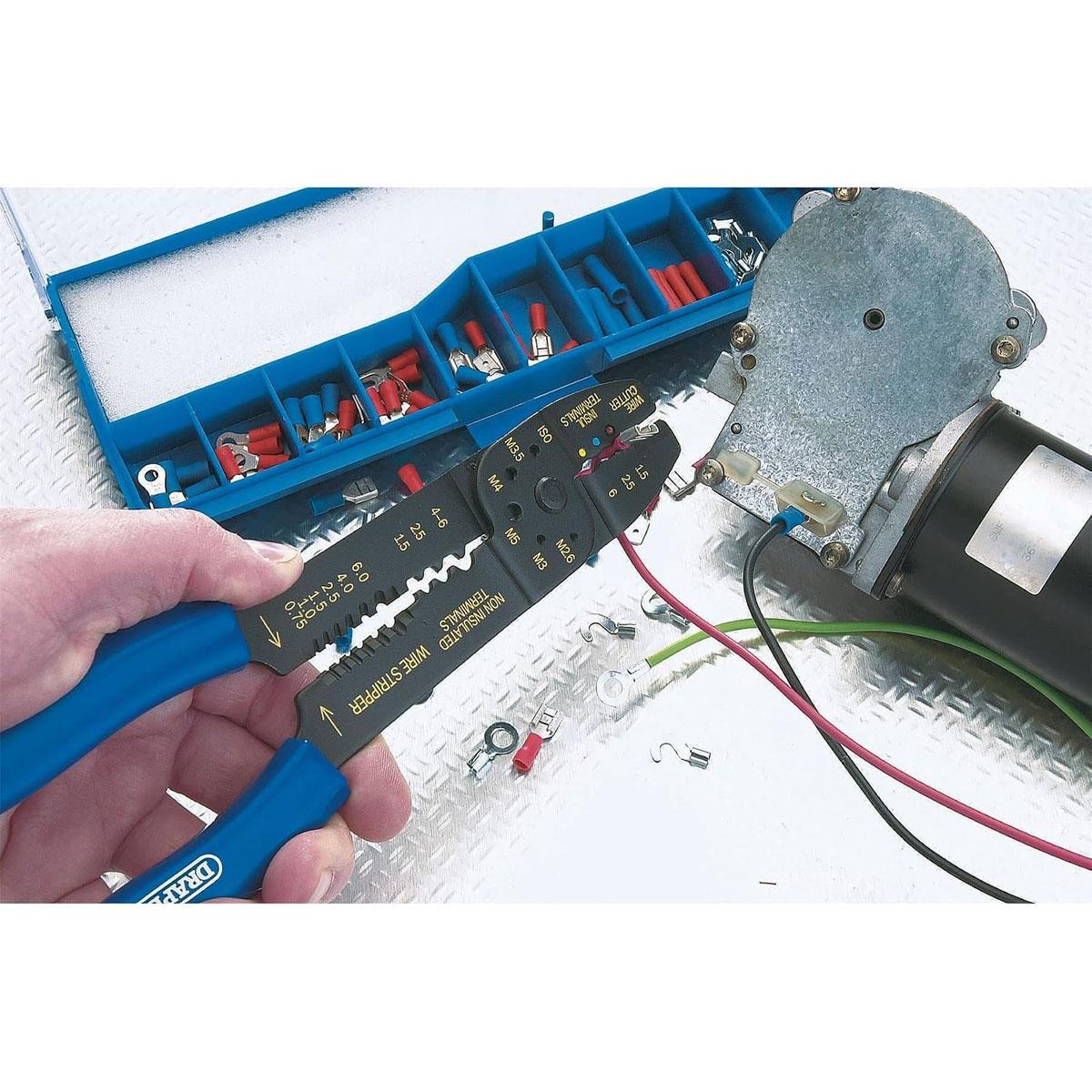 Draper 5-Way Crimping Tool & Terminal Kit 240mm Carbon Steel Blue with 100 Terminals - Image 2