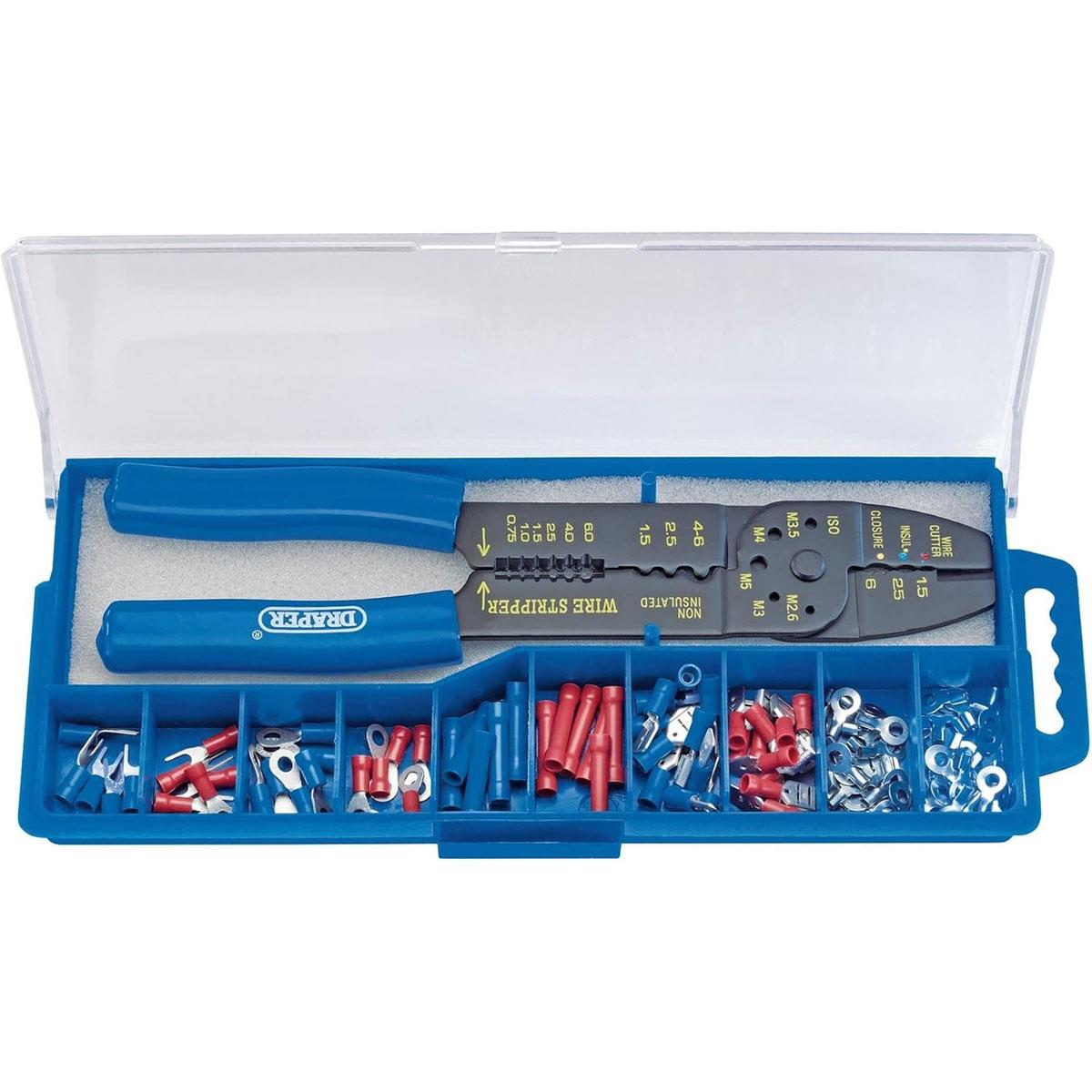 Draper 5-Way Crimping Tool & Terminal Kit 240mm Carbon Steel Blue with 100 Terminals - Image 3