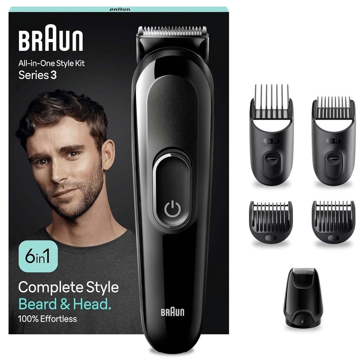 Braun Series 3 6-in-1 Grooming Kit Beard Trimmer And Hair Clipper, 1–21mm, 50min Cordless -Black