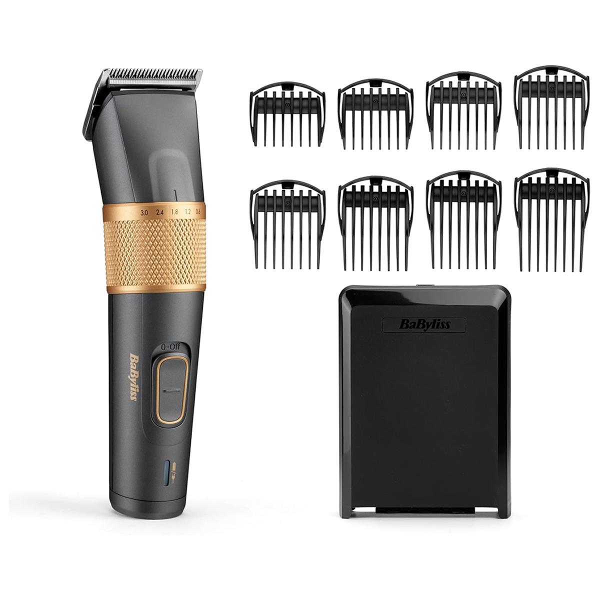 BaByliss Graphite Precision Hair Clipper Cordless/Corded 160-Min Run Time 8 Guides 0.6-28mm Black And Gold