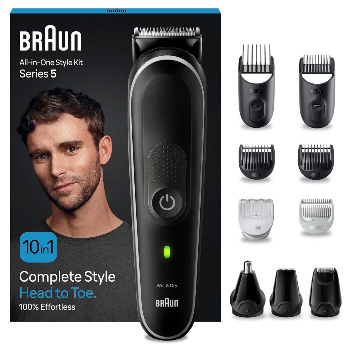 Braun 10-in-1 Grooming Kit Beard Trimmer Hair Clipper Nose And Ear Trimmer Body Groomer -Black