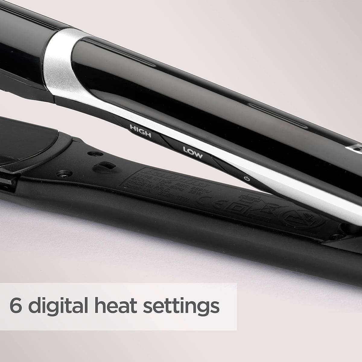 BaByliss Smooth Pro Wide Plate Hair Straightener 35mm Ceramic Plates Ionic Frizz Control 6 Heat Settings Black - Image 4