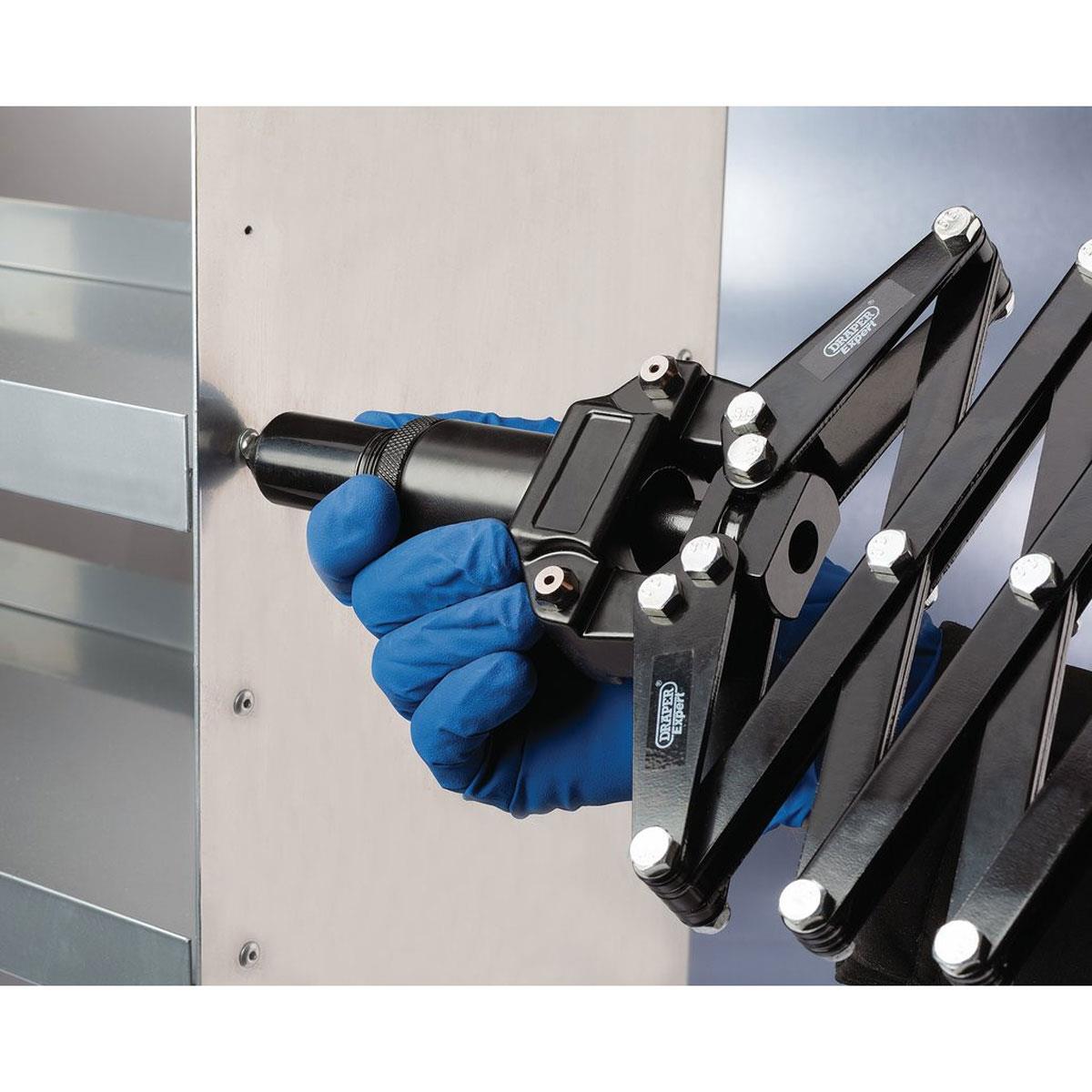 Draper Expert Lazy Tong Riveter Heavy Duty Carbon Steel 2.4-4.8mm 4 Nozzles - Image 3
