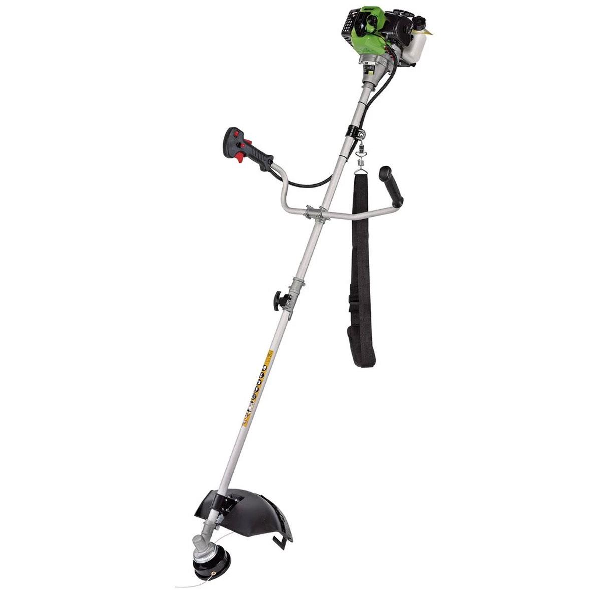 Draper Petrol Brush Cutter & Line Trimmer 32.5cc 2-Stroke 1000W 255mm Blade 440mm Trimming Green
