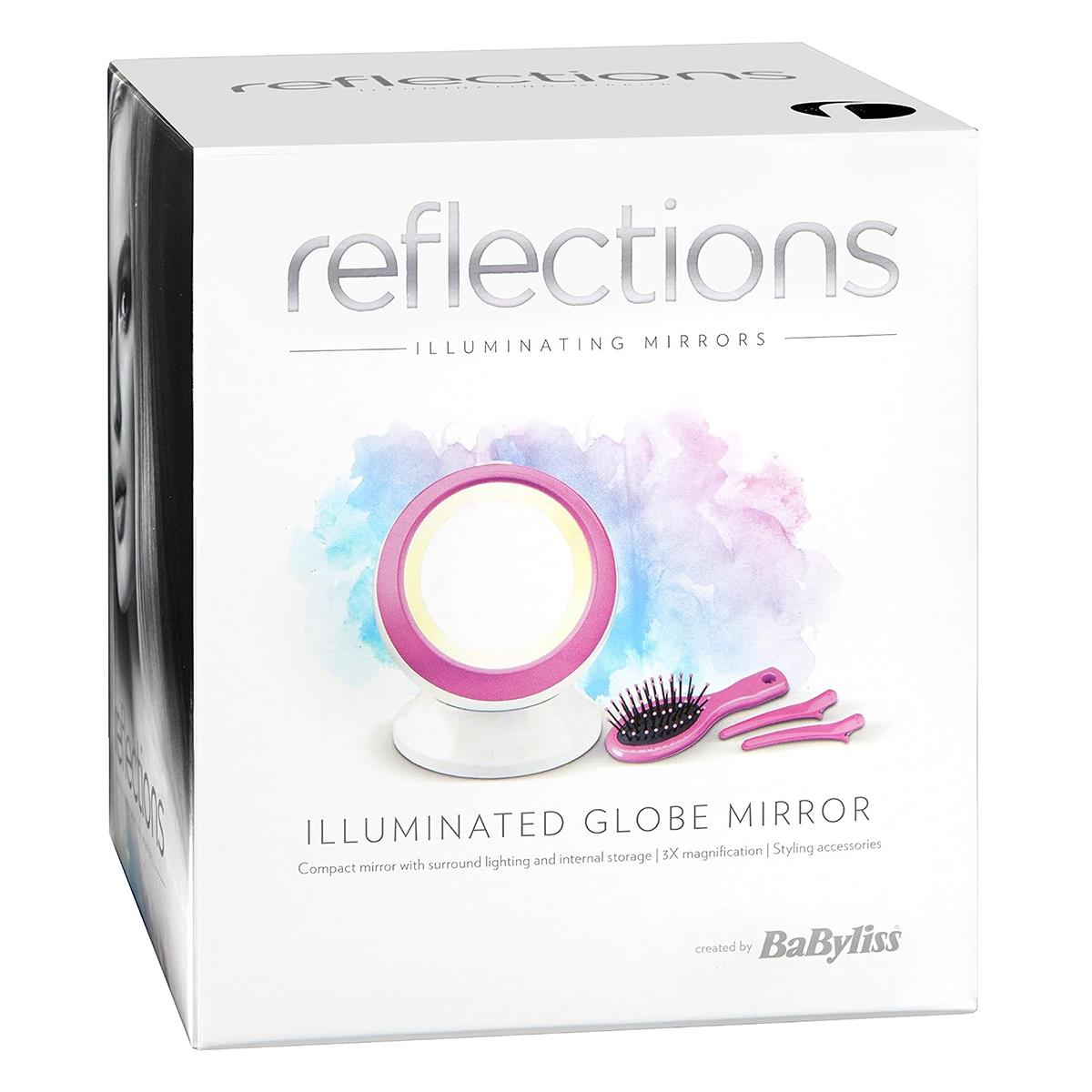 BaByliss Illuminated Globe Makeup Mirror 3x Magnification LED Surround Light Storage Brush And Clips White/Pink - Image 6