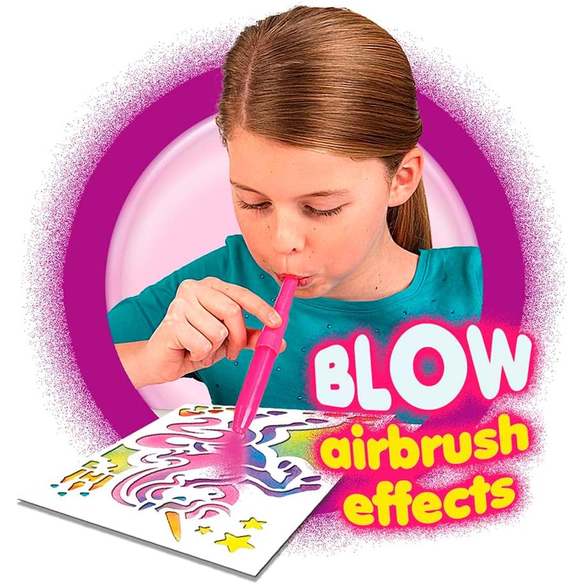 John Adams BLOPENS Fantasy Airbrush Art Kit 8 Washable Pens 6 Reusable Unicorn Stencils Non Toxic Ink Ages 4+ - Image 3