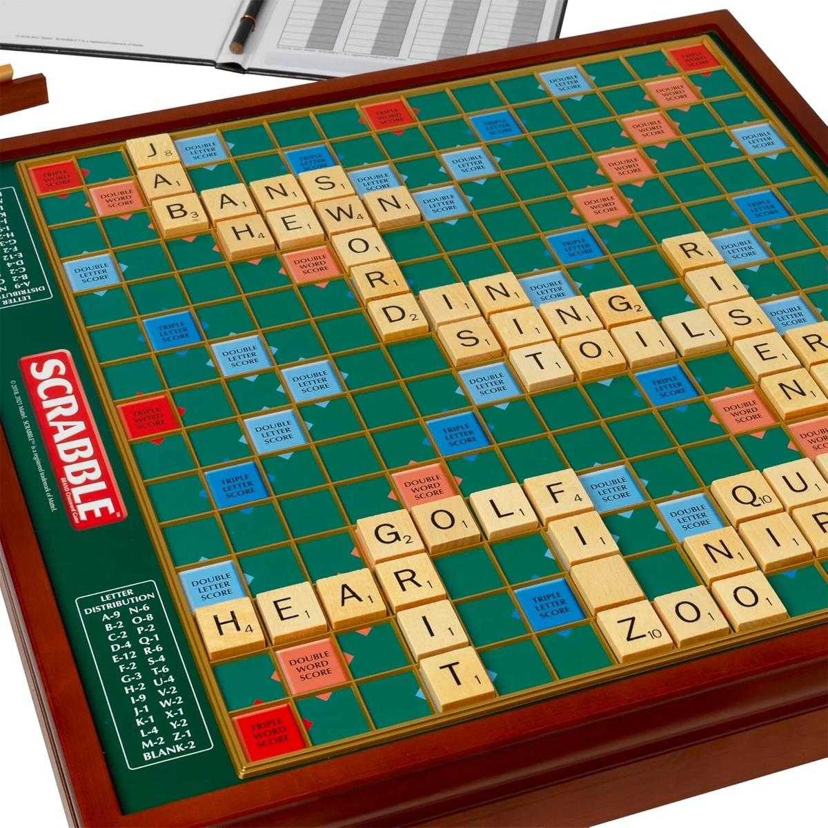 John Adams Tinderbox Scrabble Prestige Edition Wooden Rotating Board Raised Grid Wooden Tiles And Racks 2-4 Players Ages 10+ - Image 5