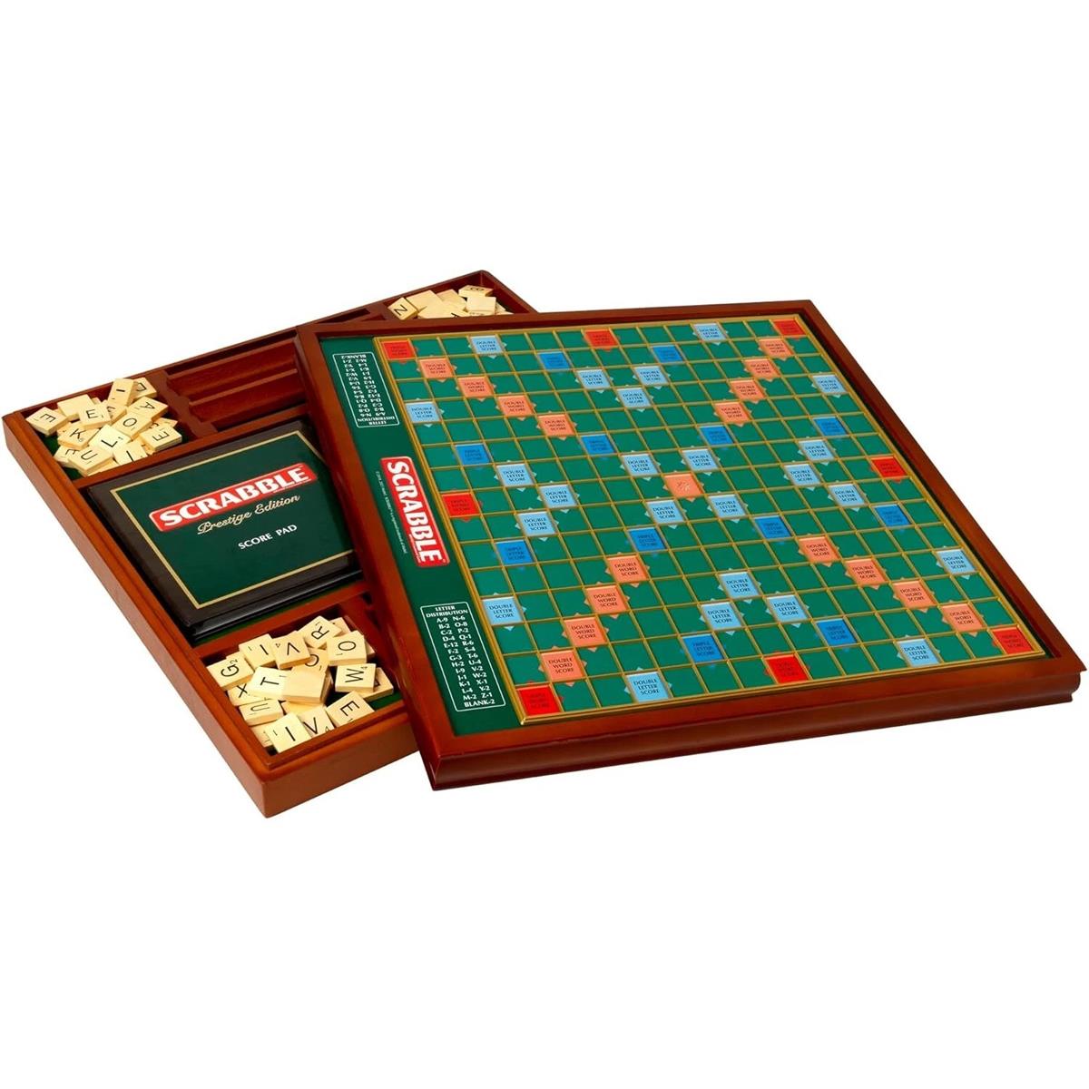 John Adams Tinderbox Scrabble Prestige Edition Wooden Rotating Board Raised Grid Wooden Tiles And Racks 2-4 Players Ages 10+ - Image 6