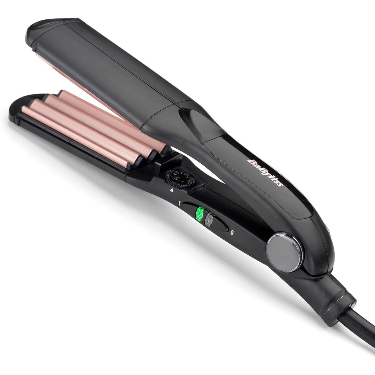 BaByliss Hair Crimper Tourmaline Ceramic Crimping Iron 10 Heat Settings 120-210°C Texture & Volume Styling Tool Gold & Black