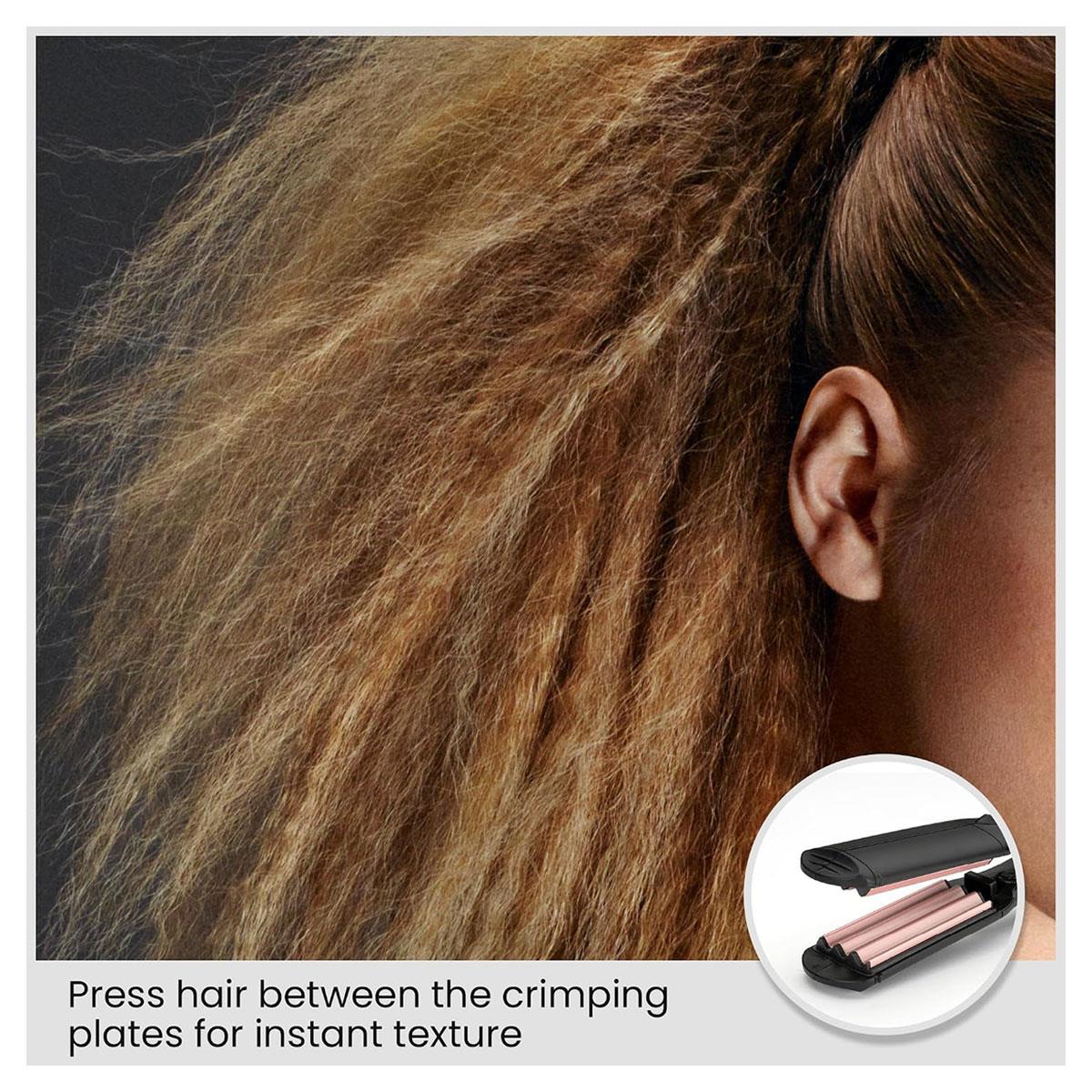 BaByliss Hair Crimper Tourmaline Ceramic Crimping Iron 10 Heat Settings 120-210°C Texture & Volume Styling Tool Gold & Black - Image 2