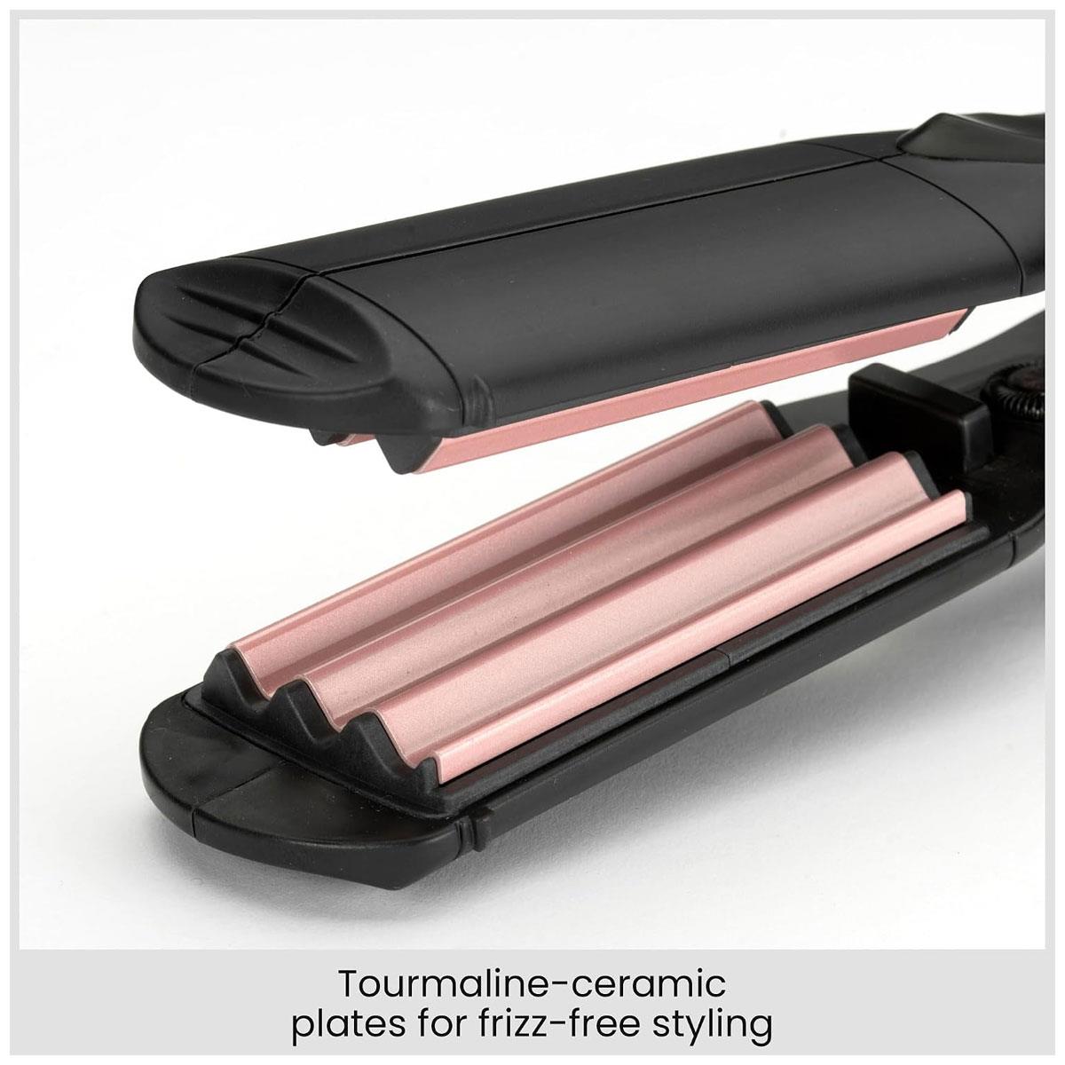 BaByliss Hair Crimper Tourmaline Ceramic Crimping Iron 10 Heat Settings 120-210°C Texture & Volume Styling Tool Gold & Black - Image 3